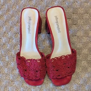 Jeffrey Campbell Red Suede Mules Slip-on Slide Heeled Sandal